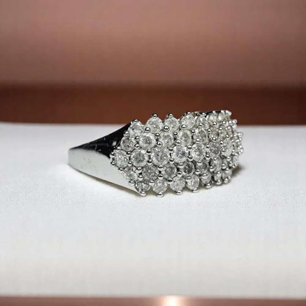 10K Gold- 2 Carat TW- Diamond Ring -Size 7- White Gold -Cluster Pave Ring -3g